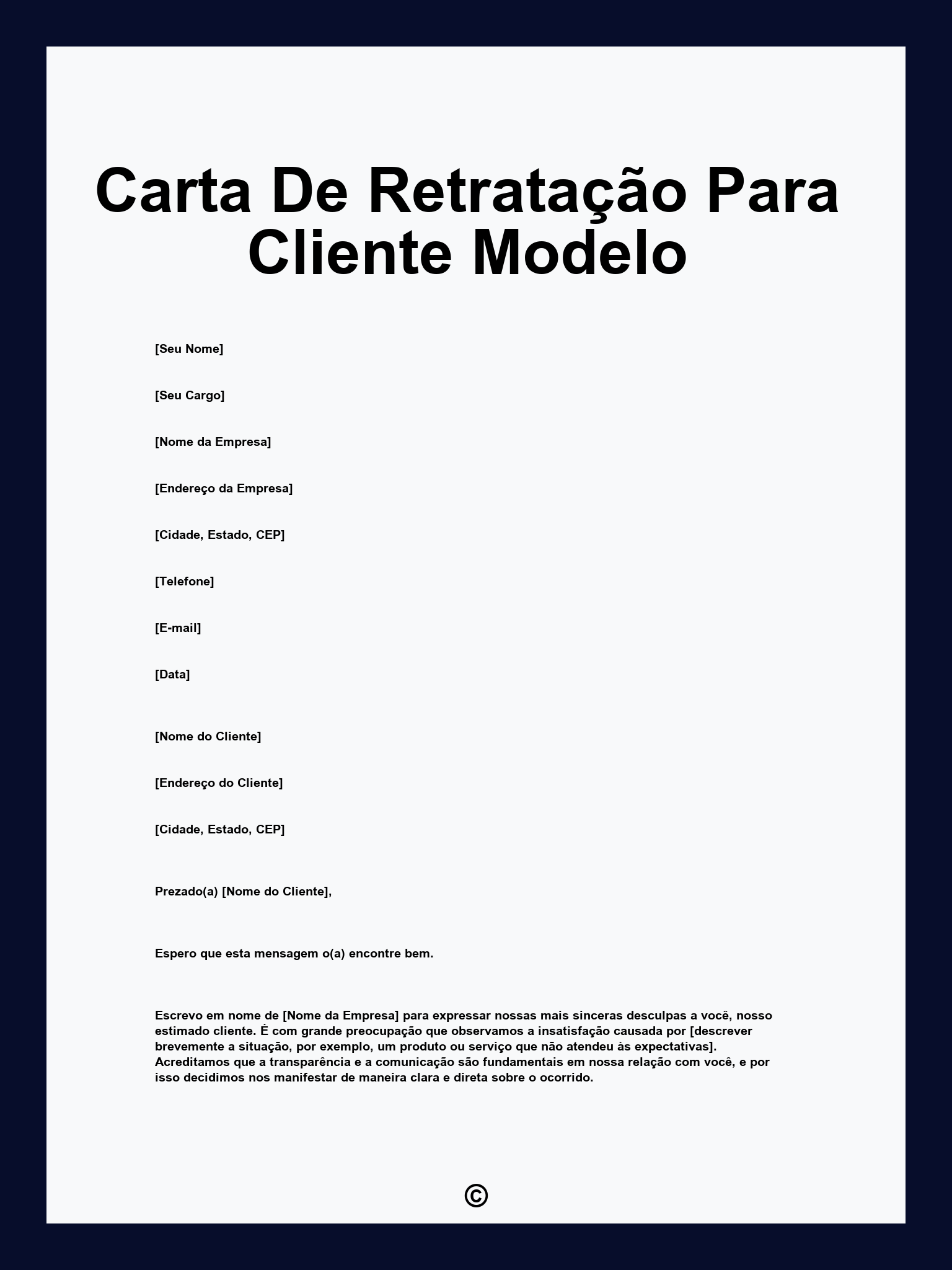 Carta De Retratação Para Cliente Modelo