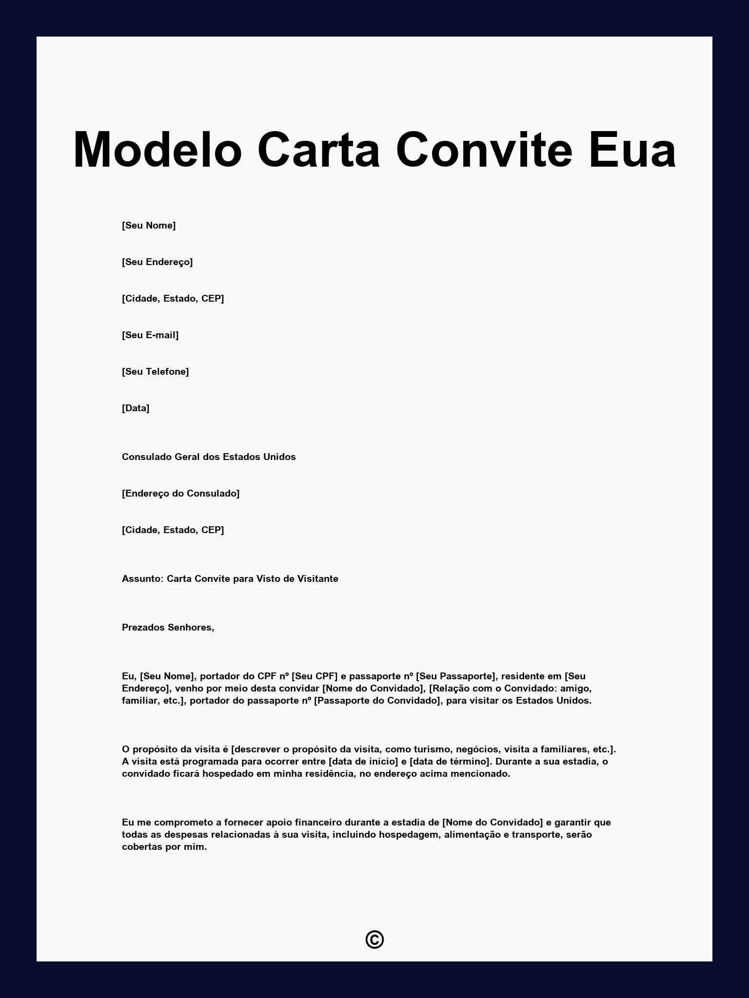 Modelo Carta Convite Eua