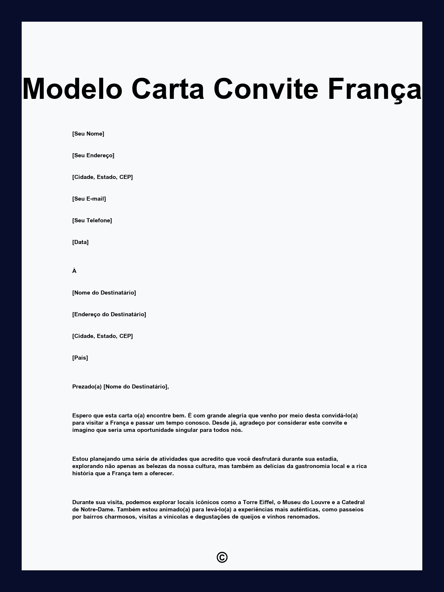 Modelo Carta Convite França