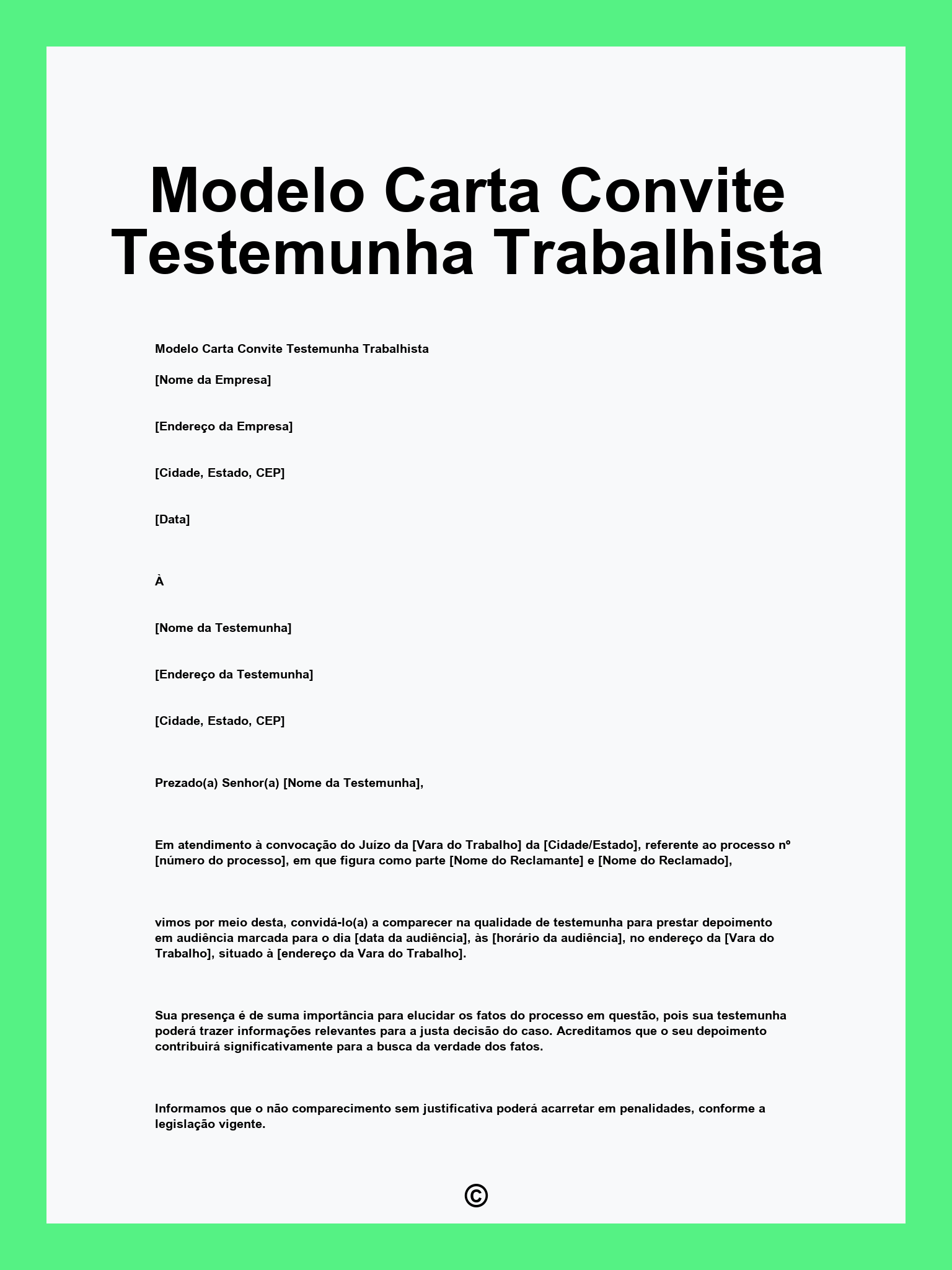 Modelo Carta Convite Testemunha Trabalhista