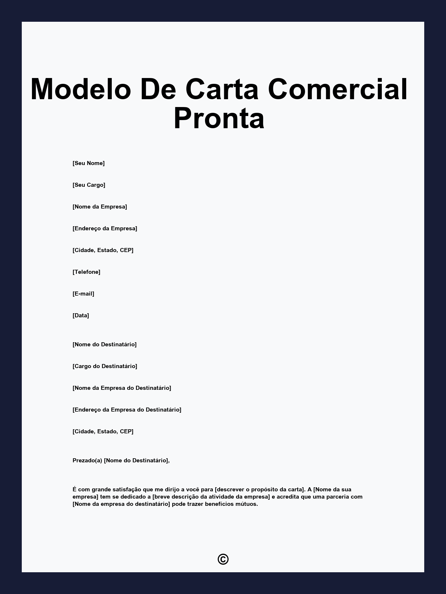 Modelo De Carta Comercial Pronta