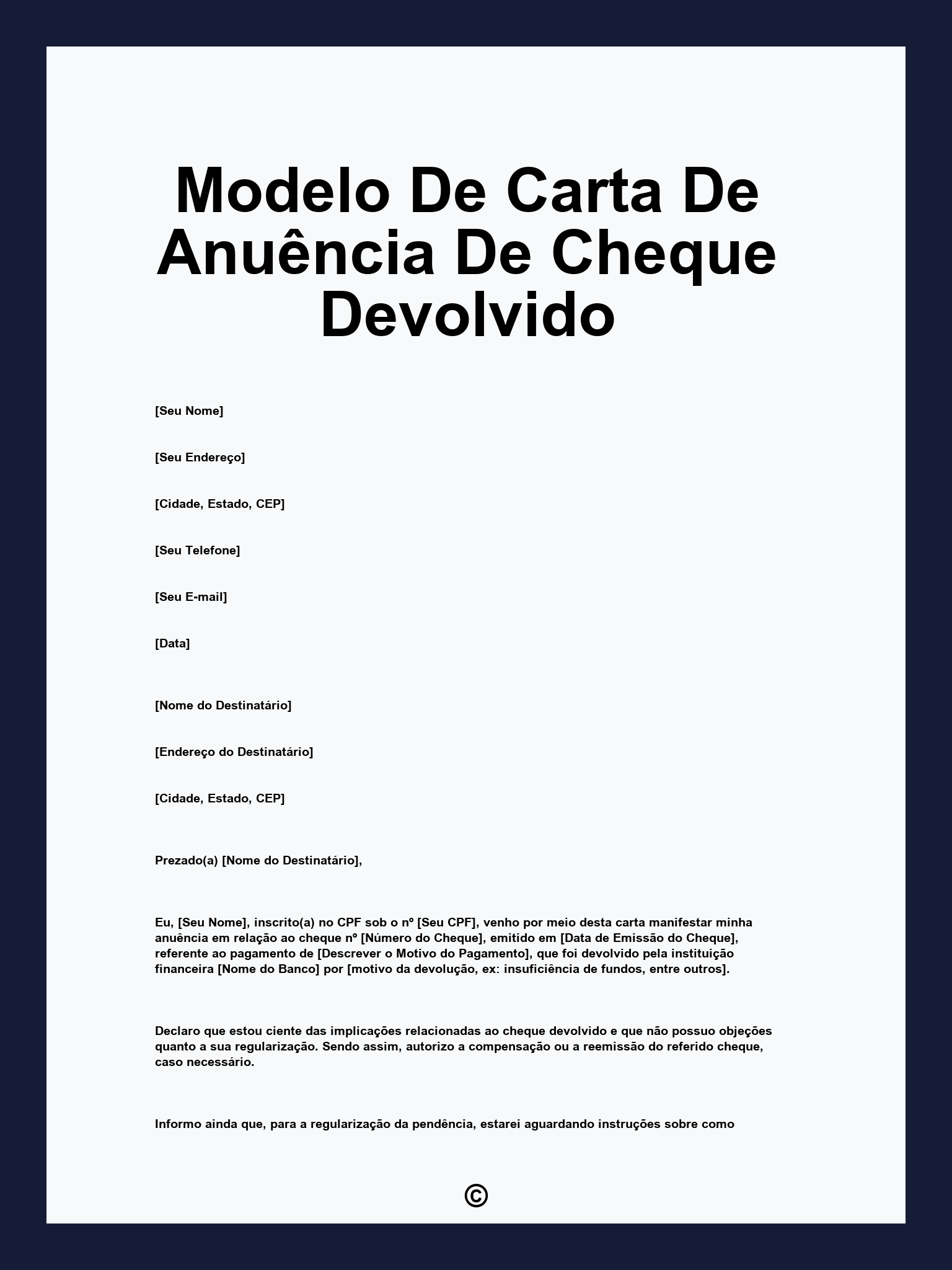 Modelo De Carta De Anuência De Cheque Devolvido