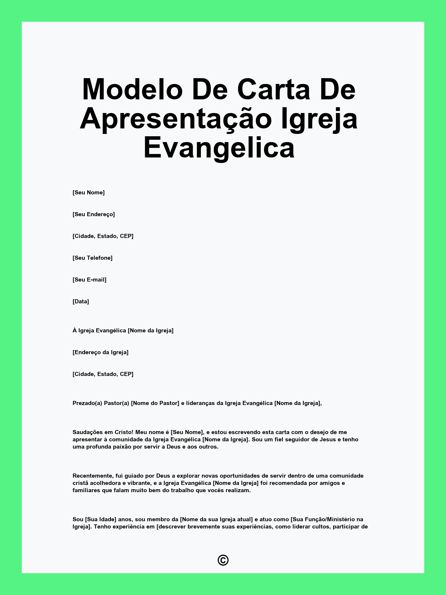 Modelo De Carta De Apresentação Igreja Evangelica