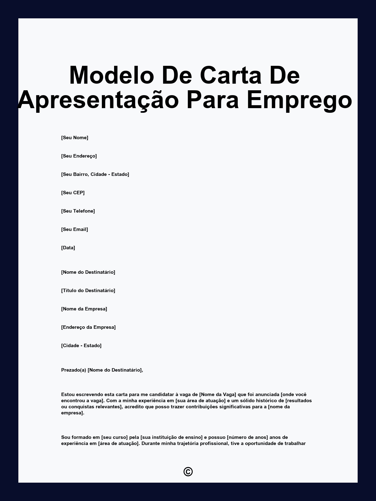 Modelo De Carta De Apresentação Para Emprego