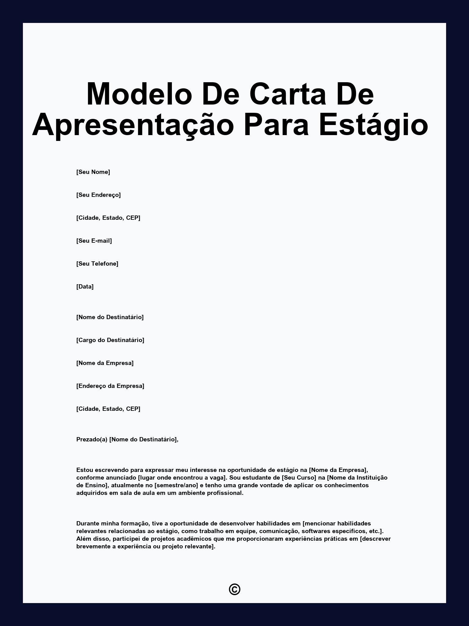 Modelo De Carta De Apresentação Para Estágio