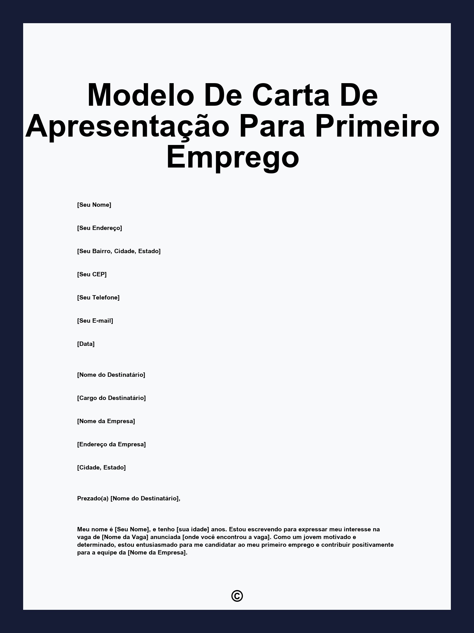 Modelo De Carta De Apresentação Para Primeiro Emprego