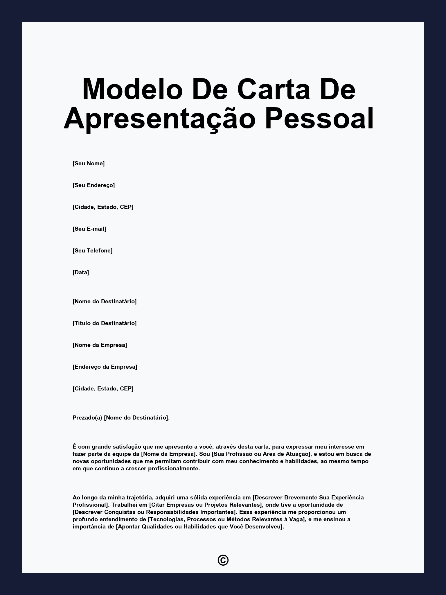 Modelo De Carta De Apresentação Pessoal