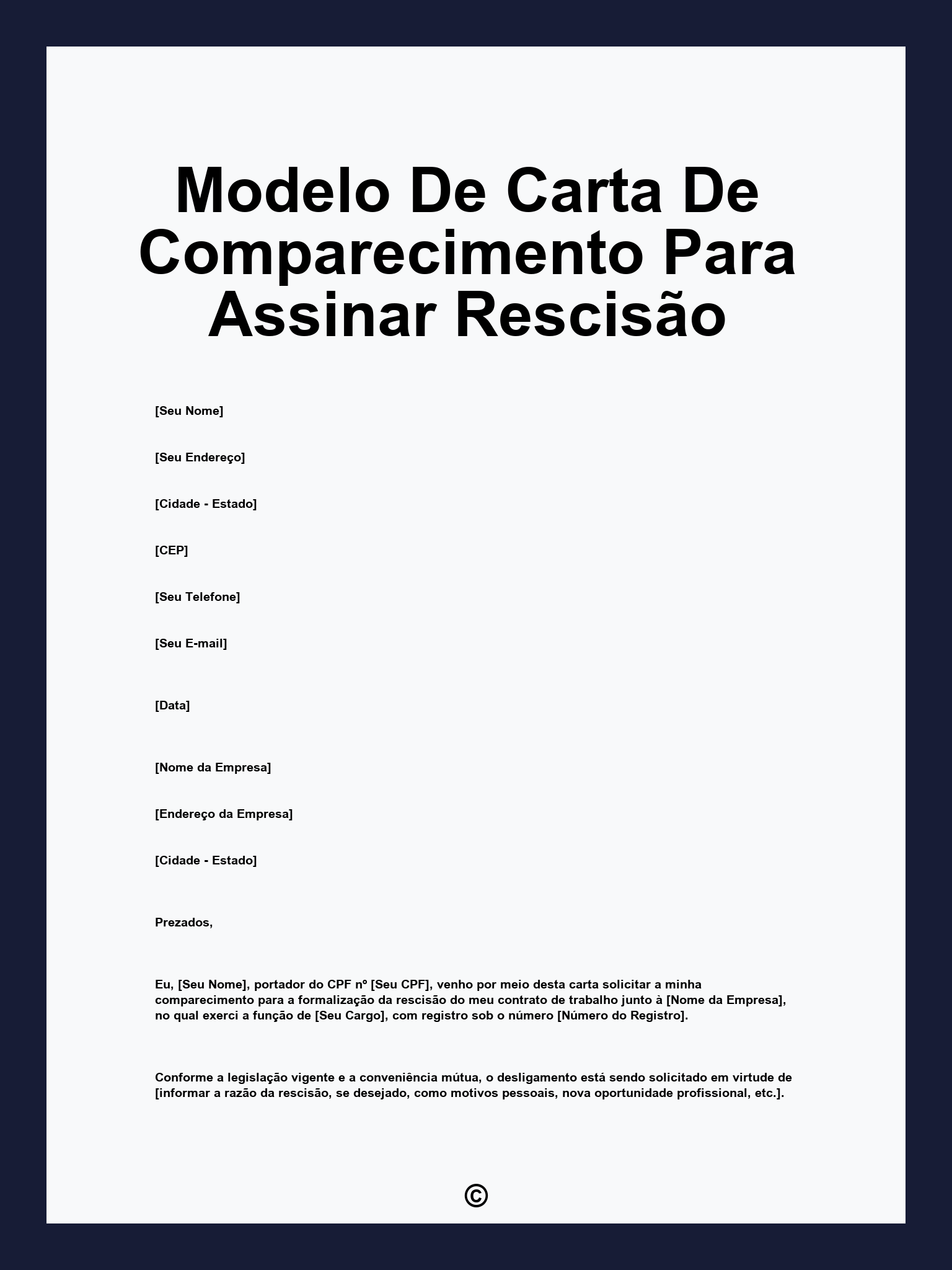 Modelo De Carta De Comparecimento Para Assinar Rescisão