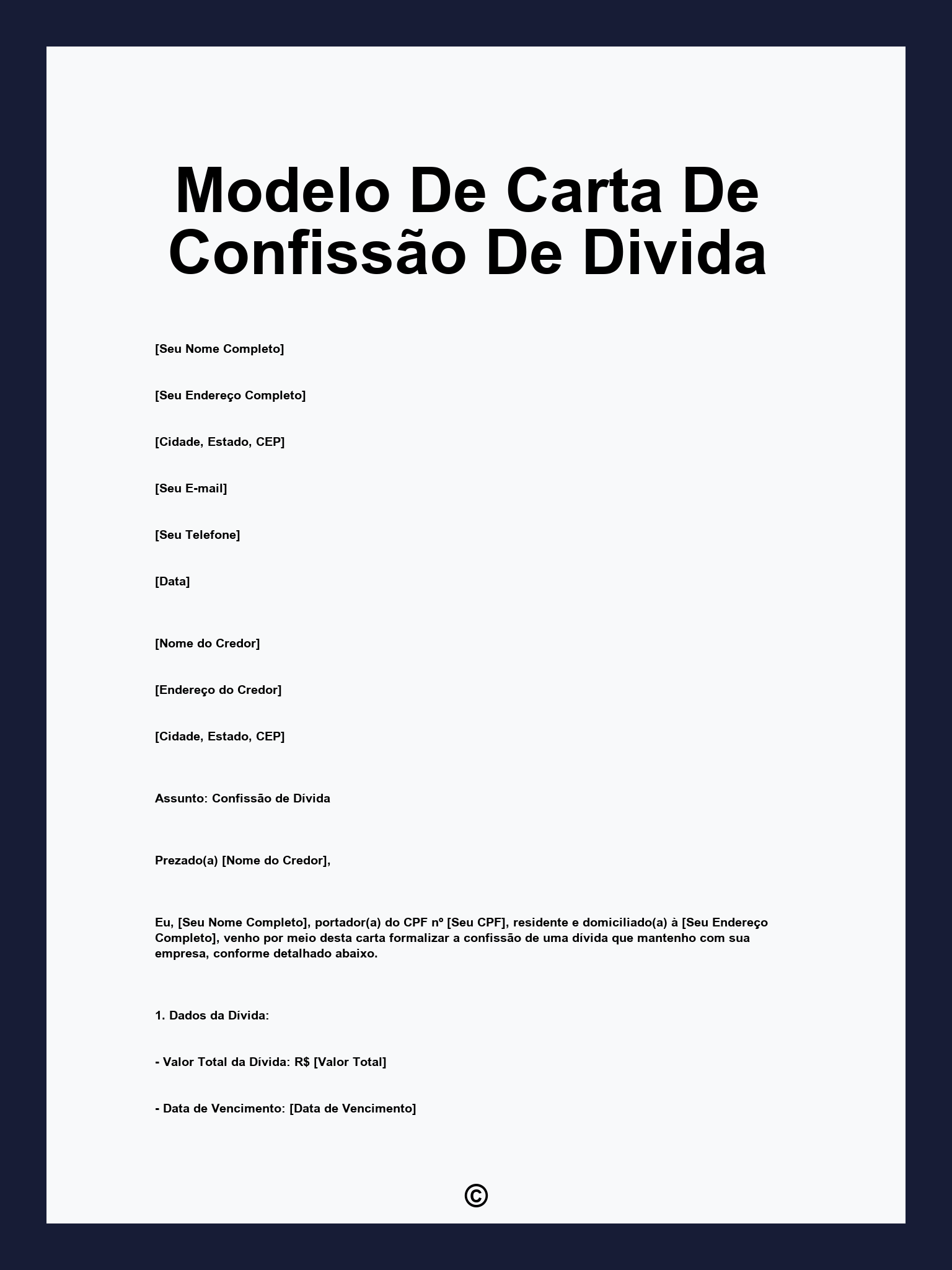 Modelo De Carta De Confissão De Divida