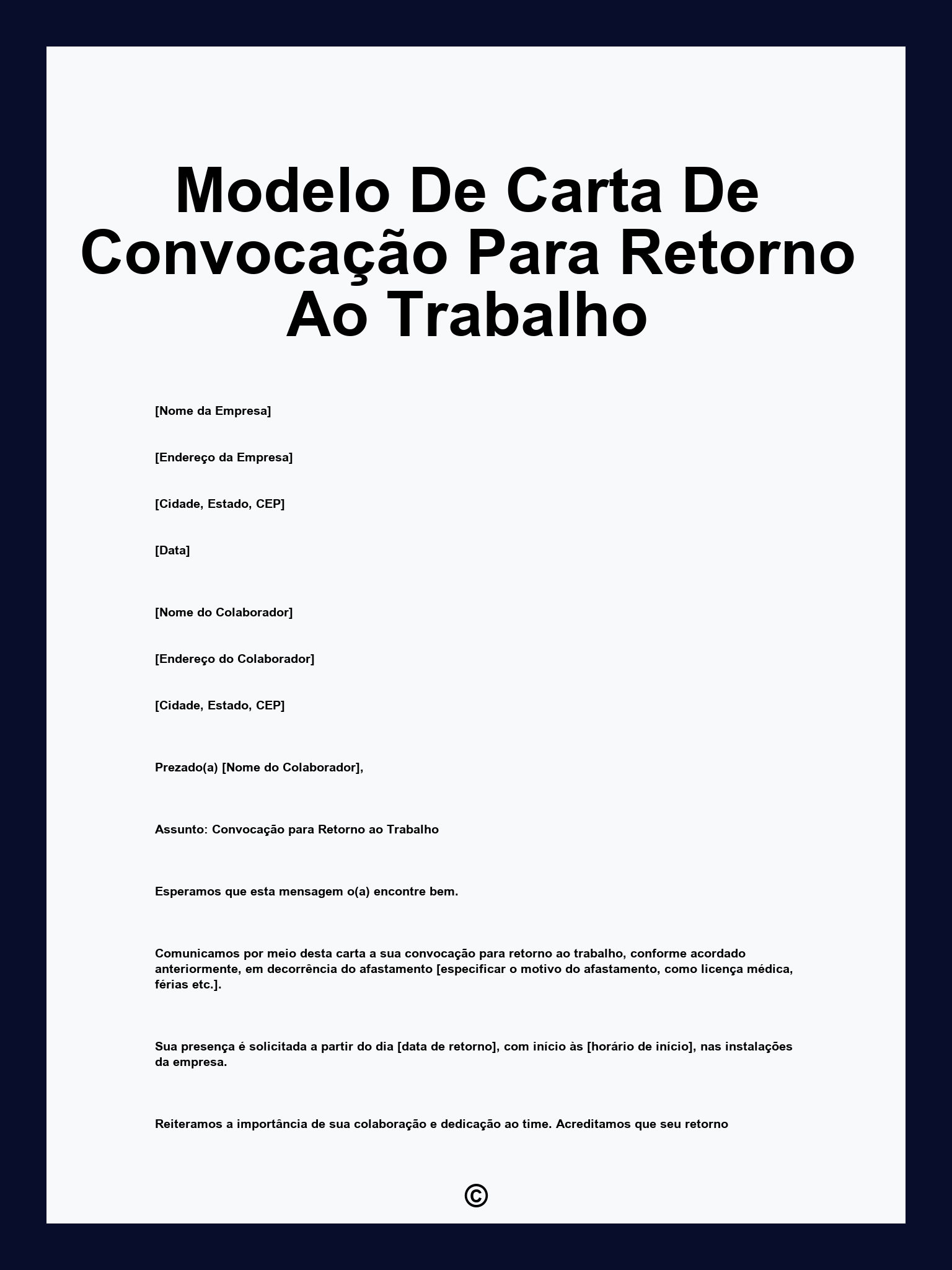 Modelo De Carta De Convocação Para Retorno Ao Trabalho