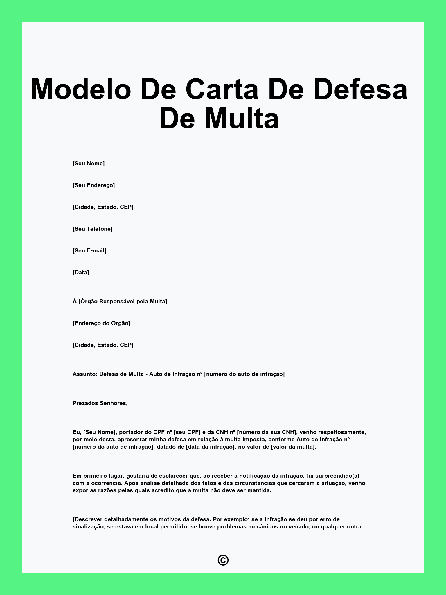 Modelo De Carta De Defesa De Multa