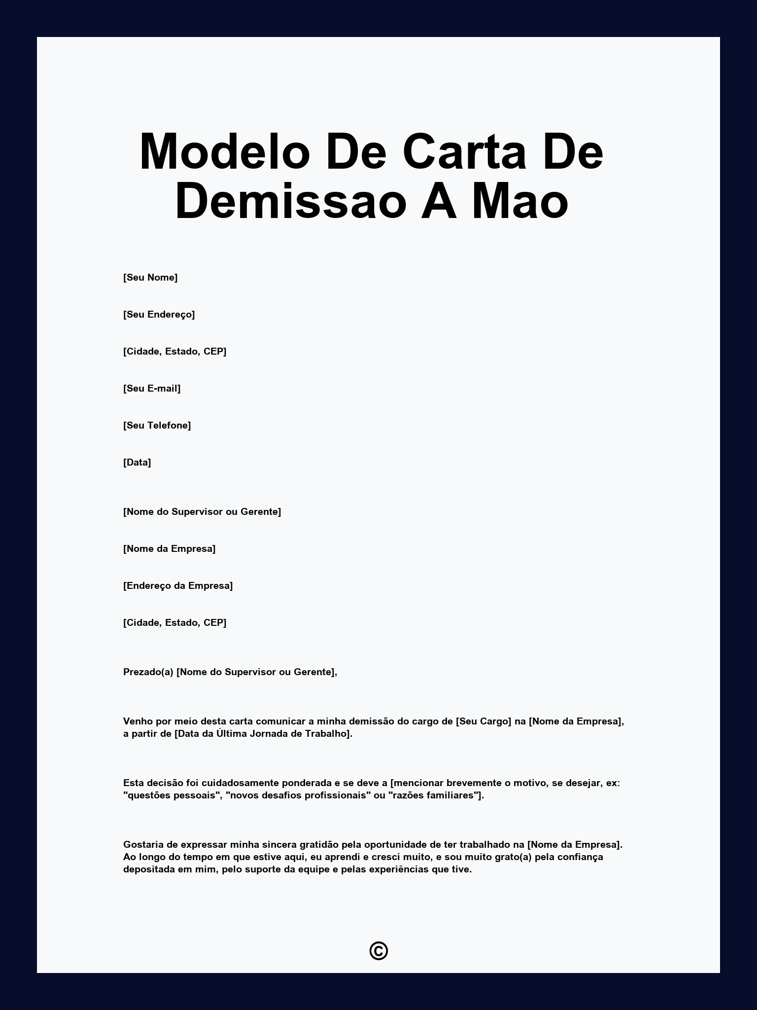 Modelo de carta de demissao a mao
