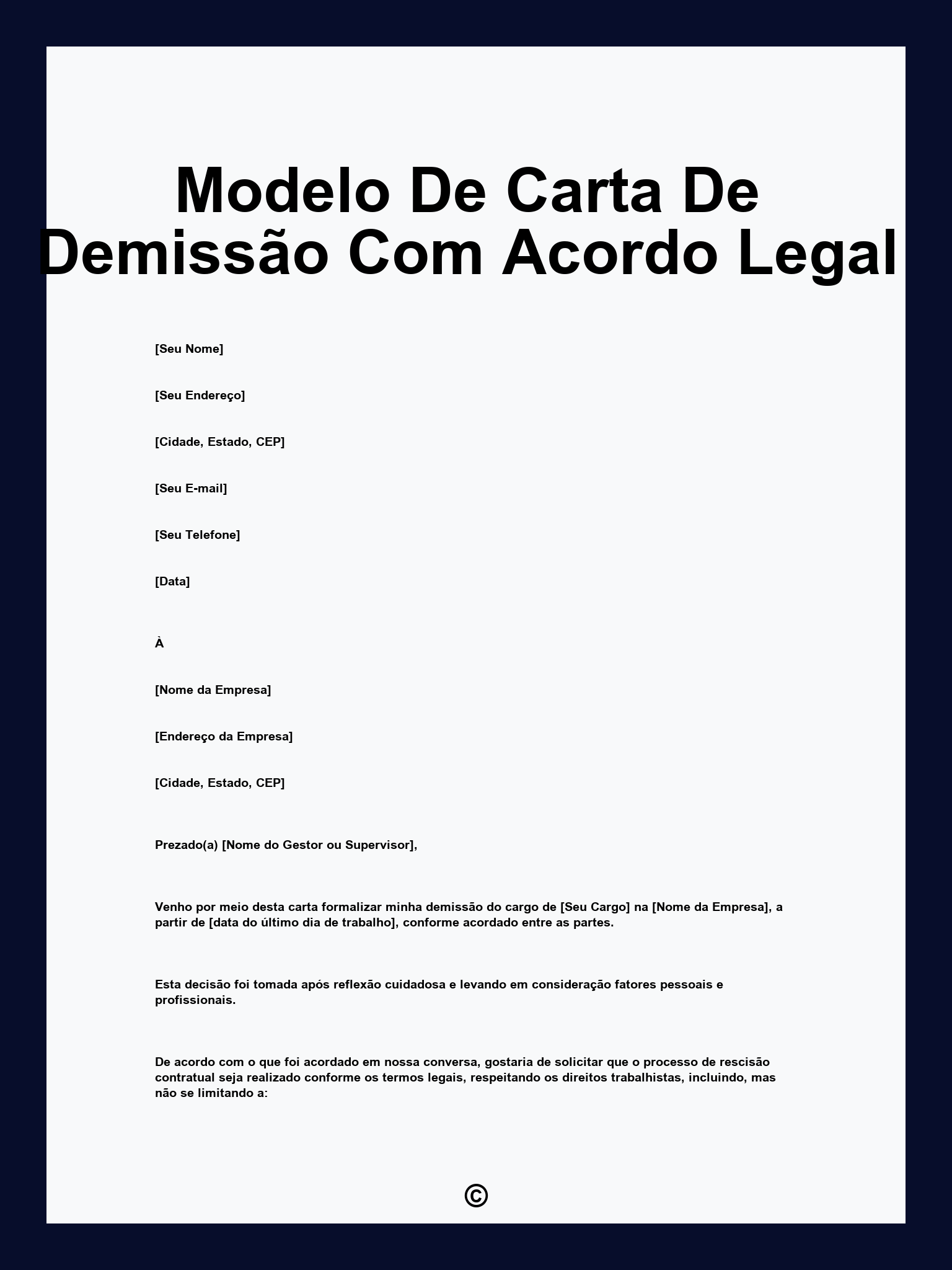 Modelo De Carta De Demissão Com Acordo Legal