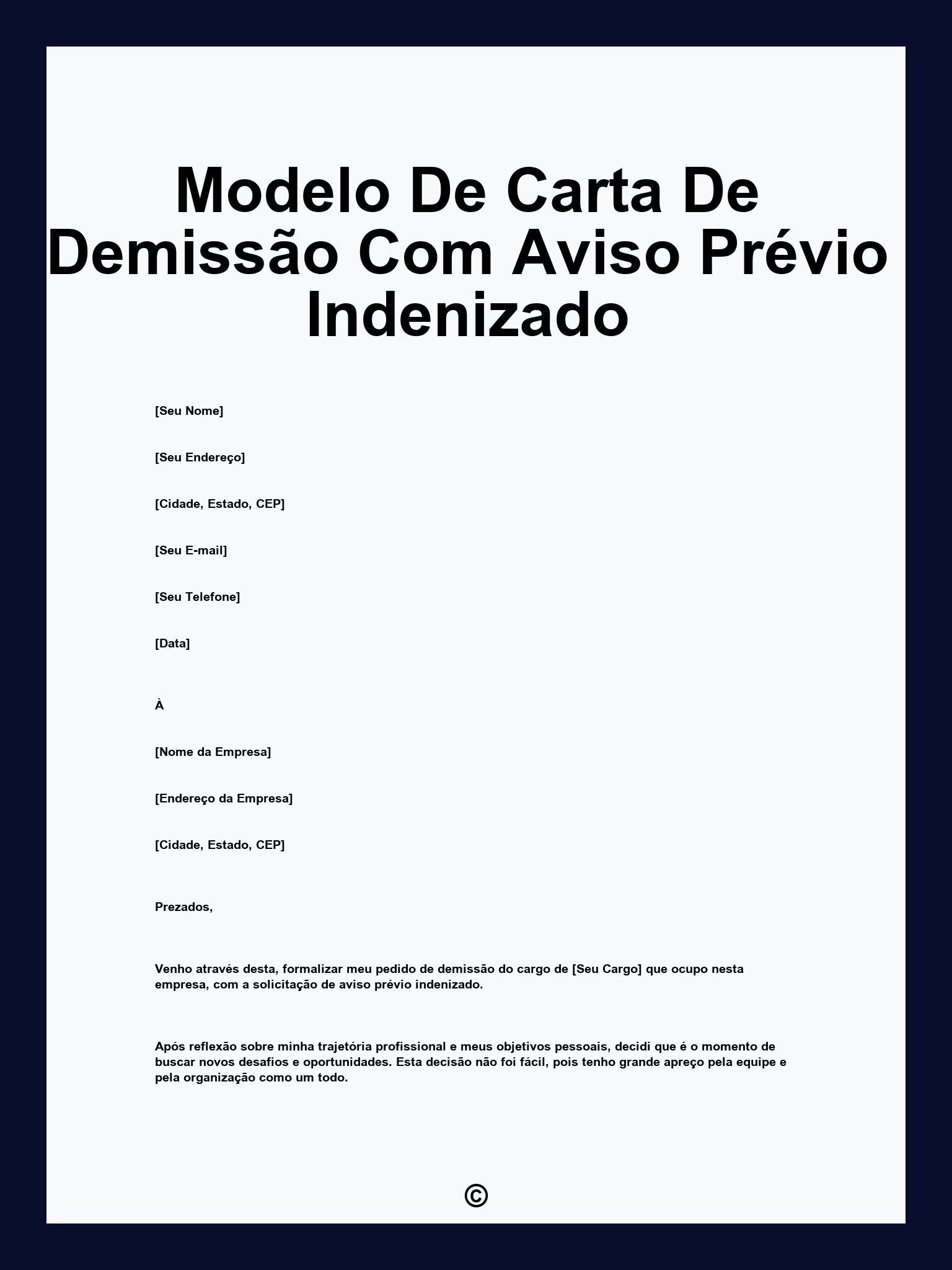 Modelo De Carta De Demissão Com Aviso Prévio Indenizado