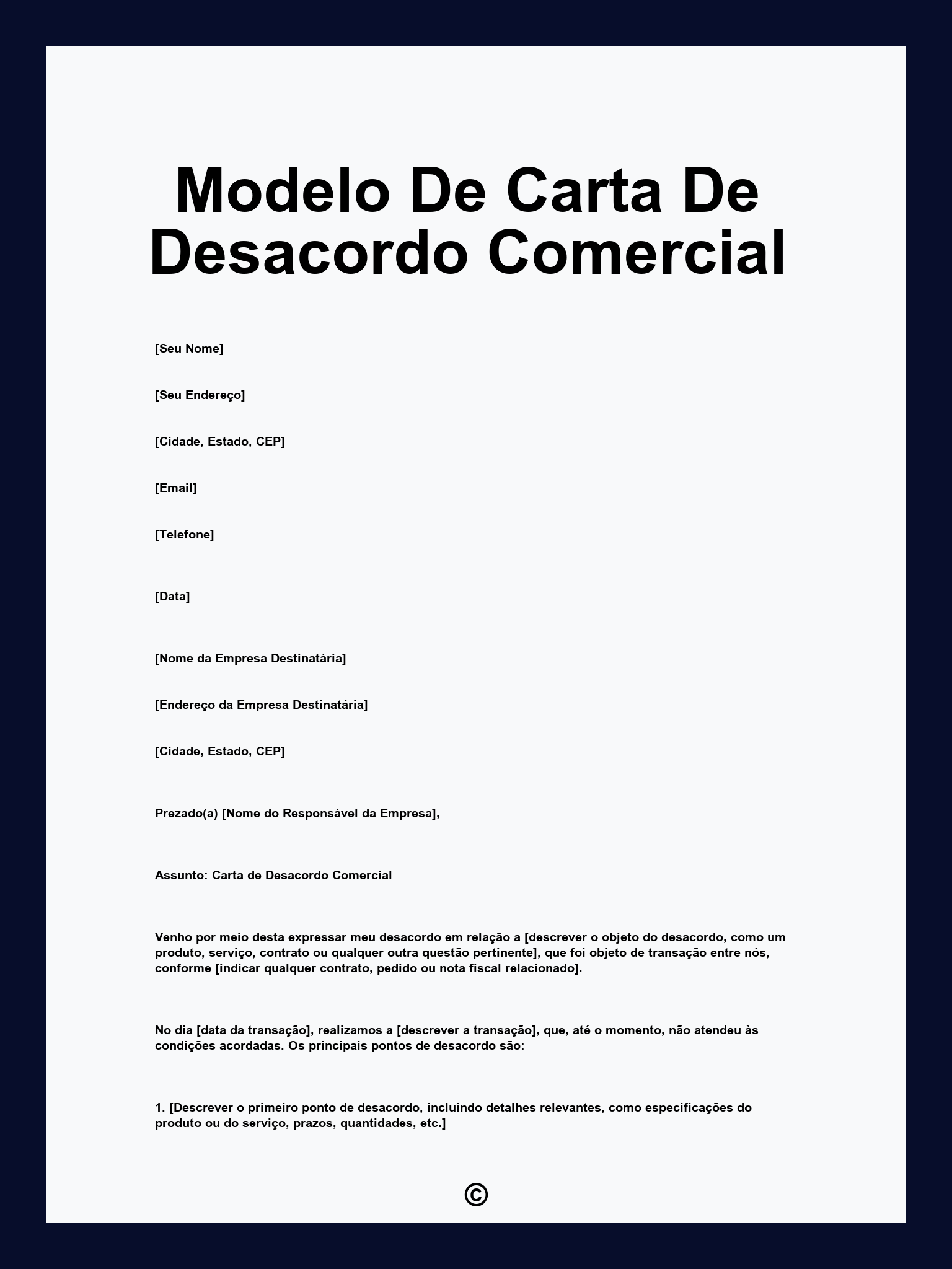 Modelo De Carta De Desacordo Comercial
