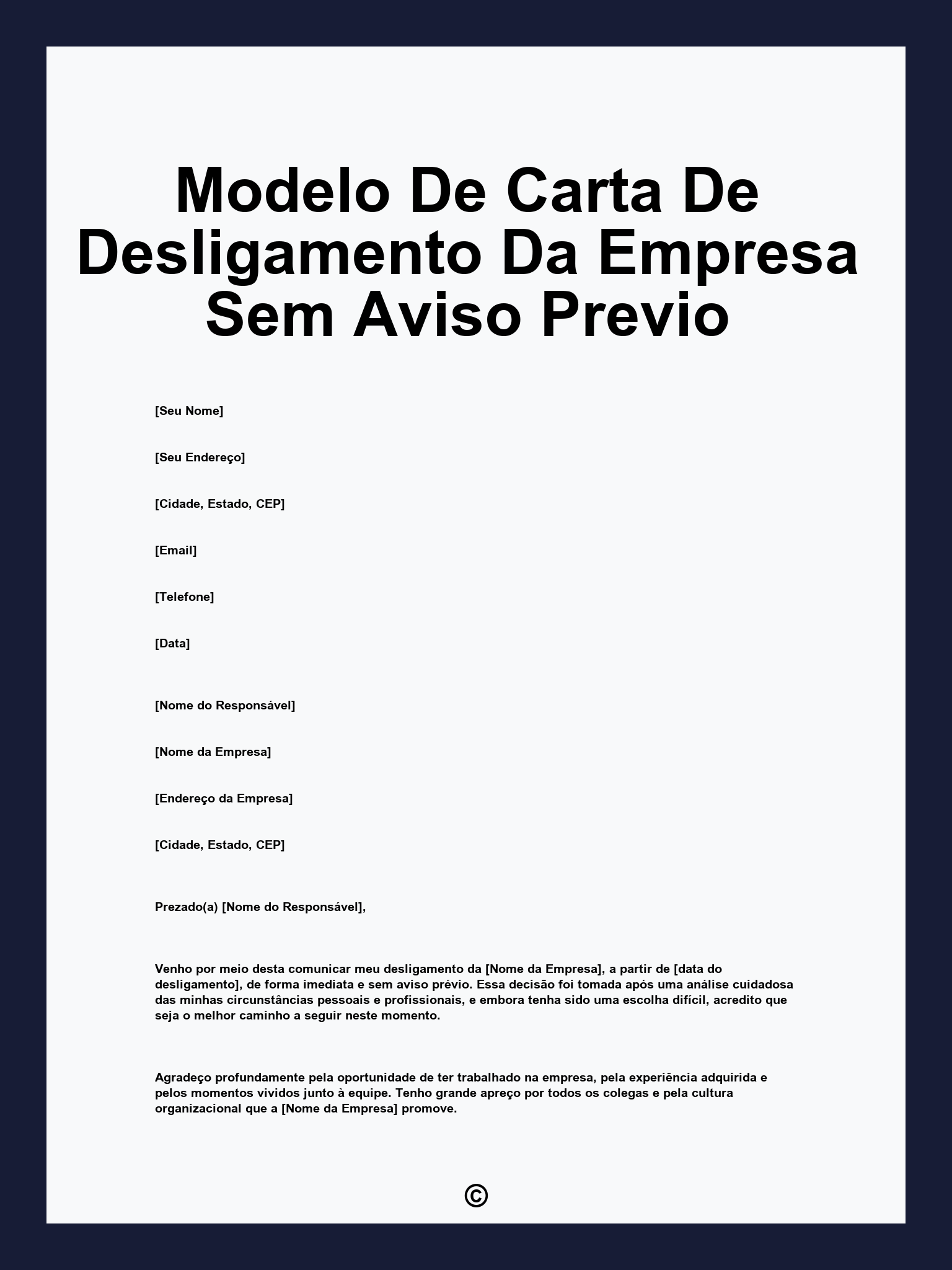 Modelo De Carta De Desligamento Da Empresa Sem Aviso Previo