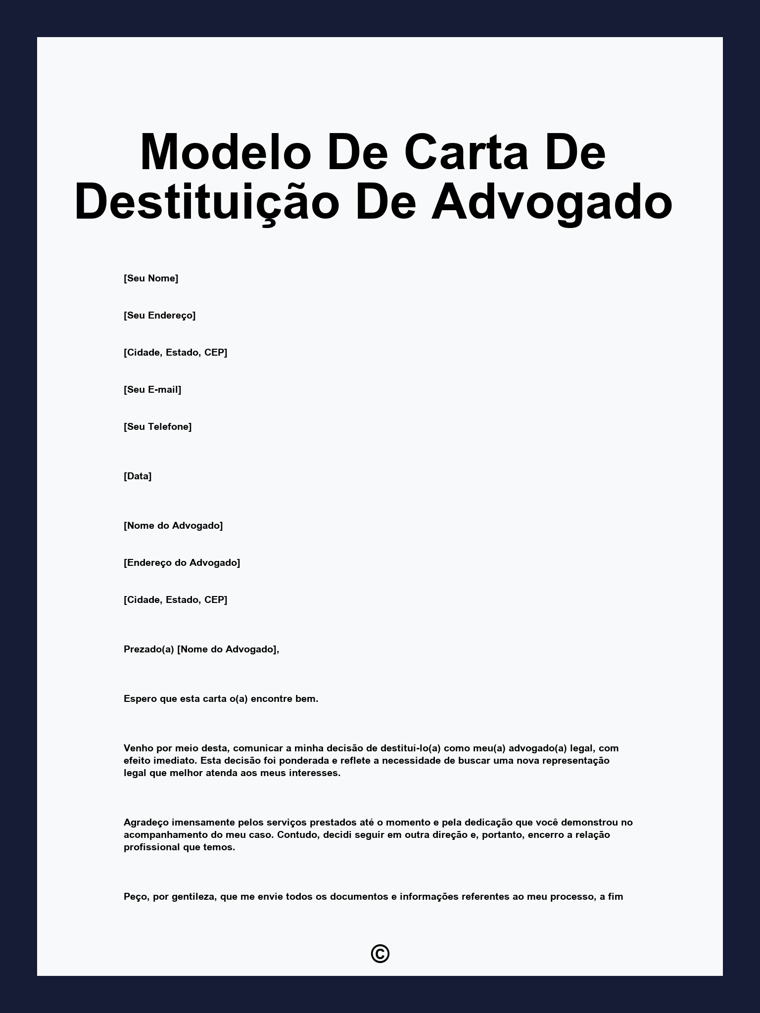 Modelo De Carta De Destituição De Advogado