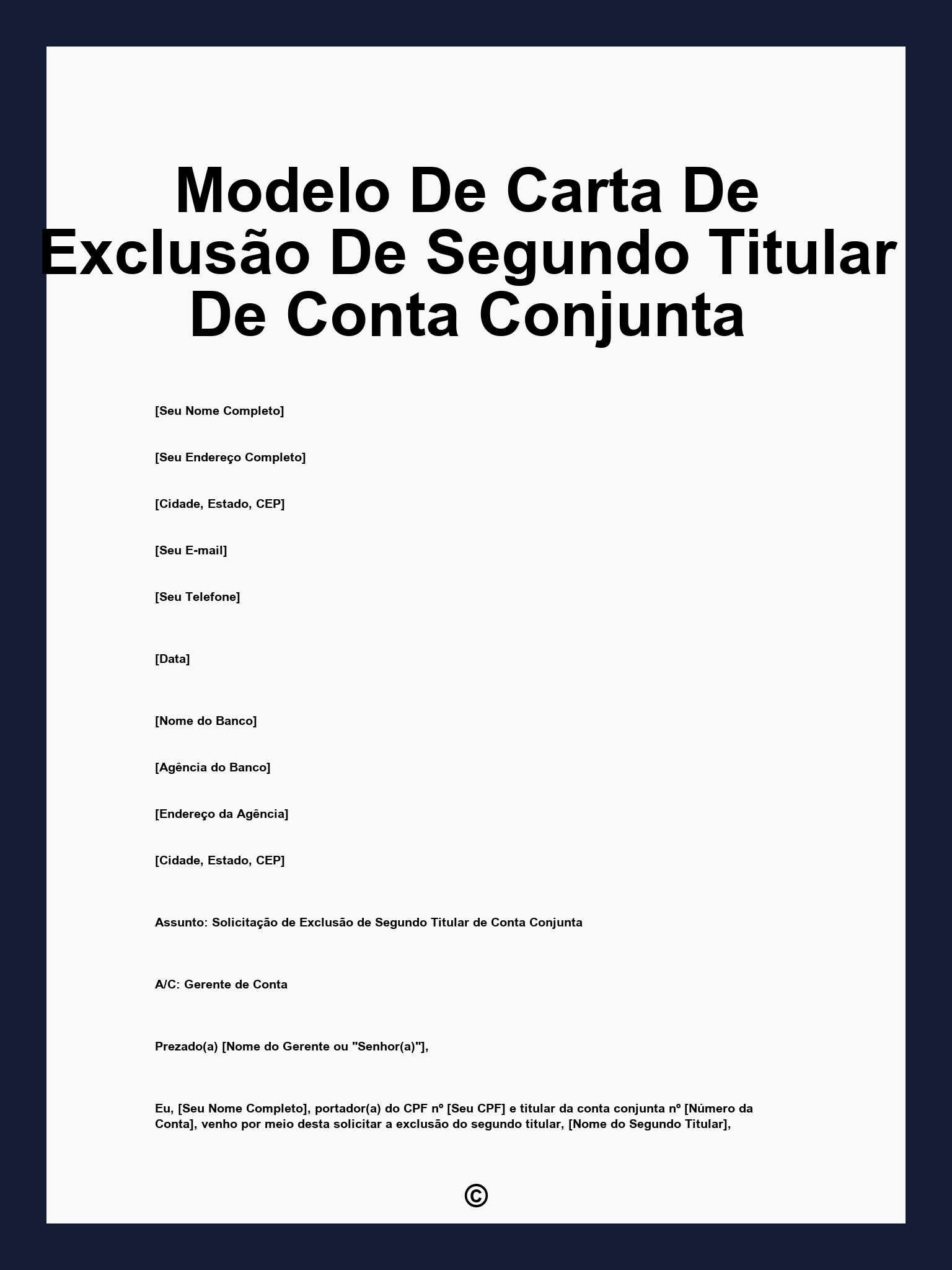 Modelo De Carta De Exclusão De Segundo Titular De Conta Conjunta