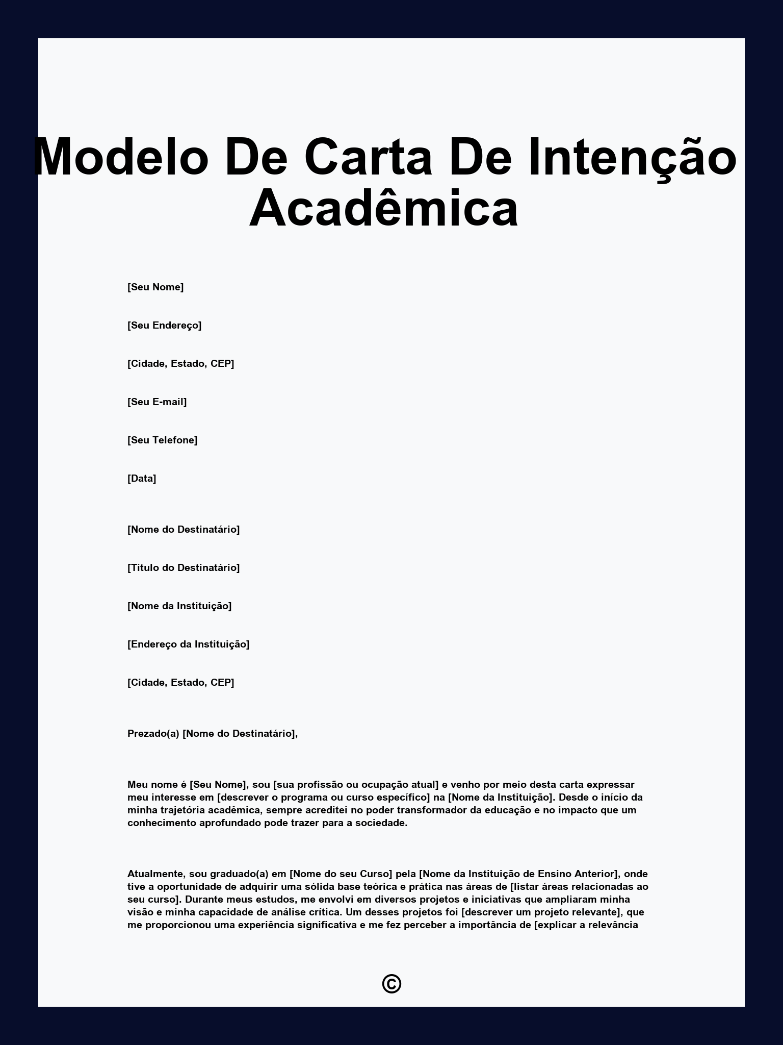 Modelo De Carta De Intenção Acadêmica