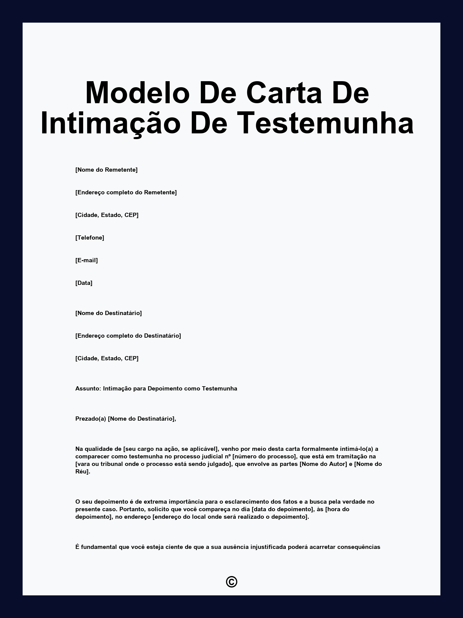 Modelo De Carta De Intimação De Testemunha