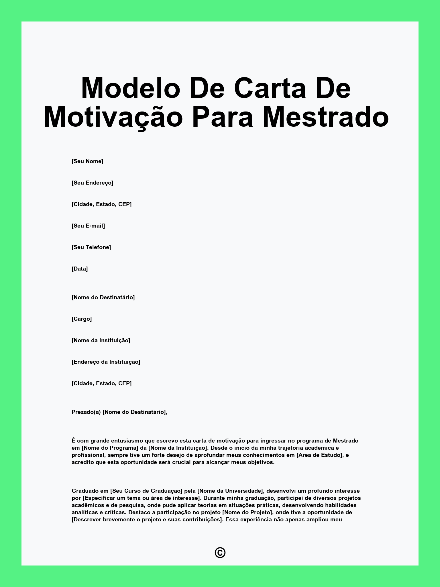 Modelo De Carta De Motivação Para Mestrado