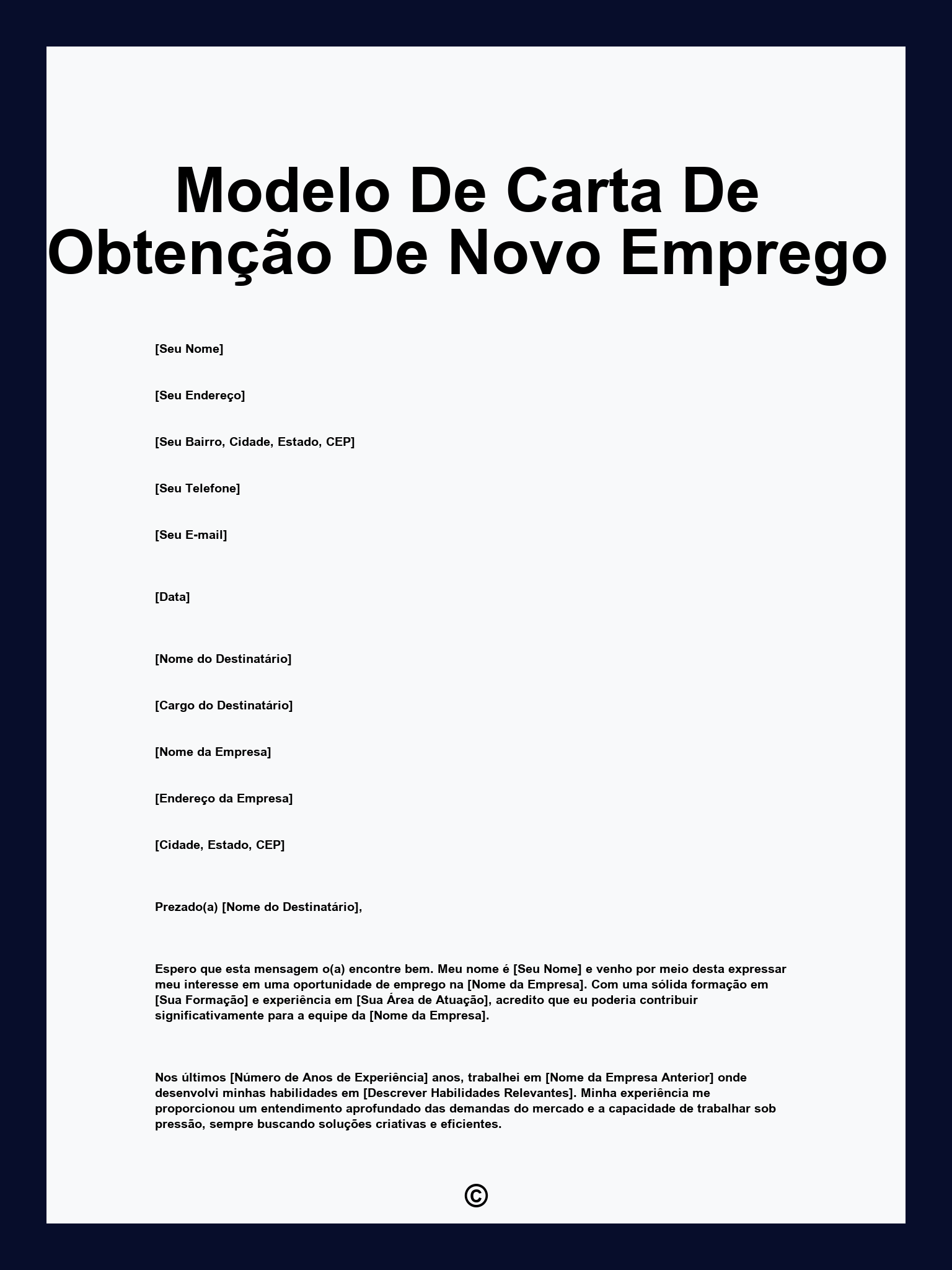 Modelo De Carta De Obtenção De Novo Emprego