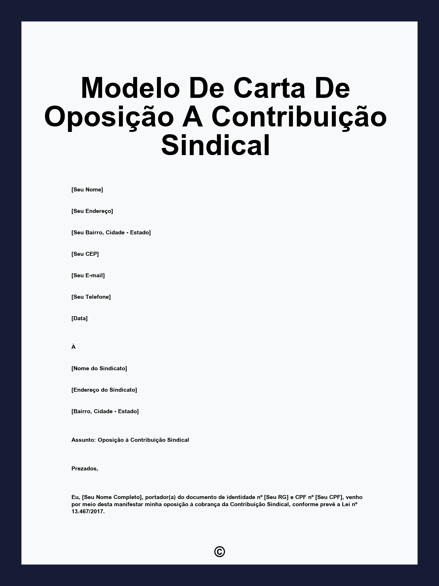 Modelo De Carta De Oposição A Contribuição Sindical