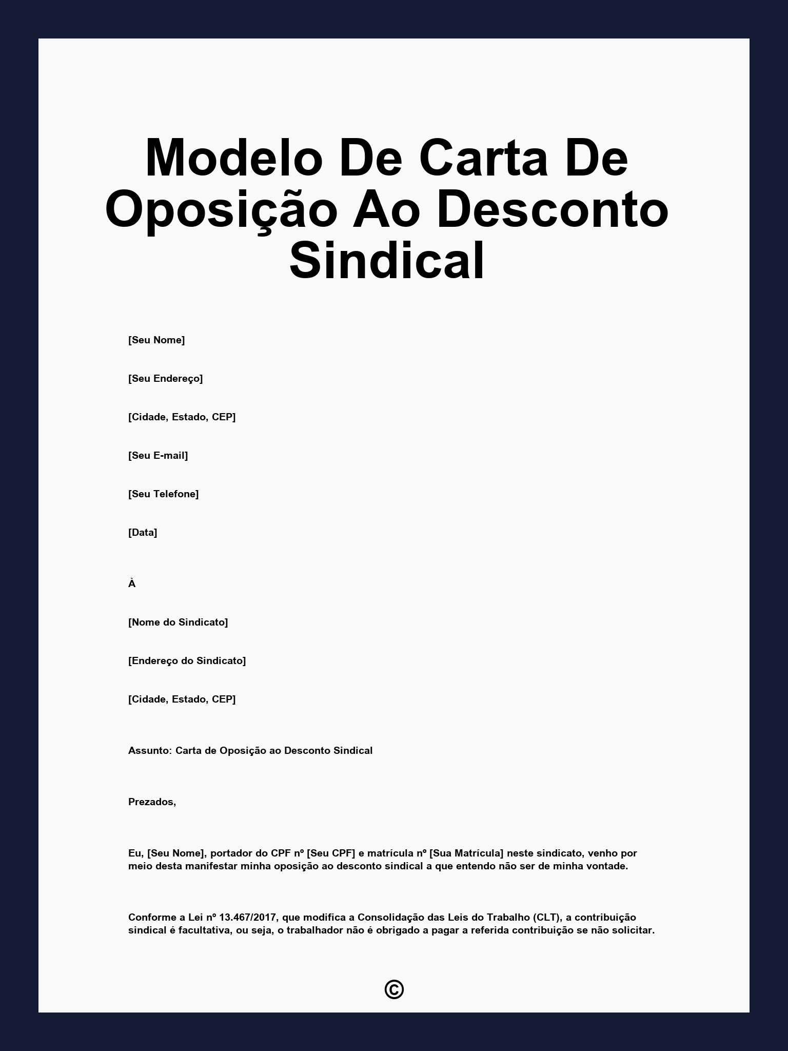 Modelo De Carta De Oposição Ao Desconto Sindical