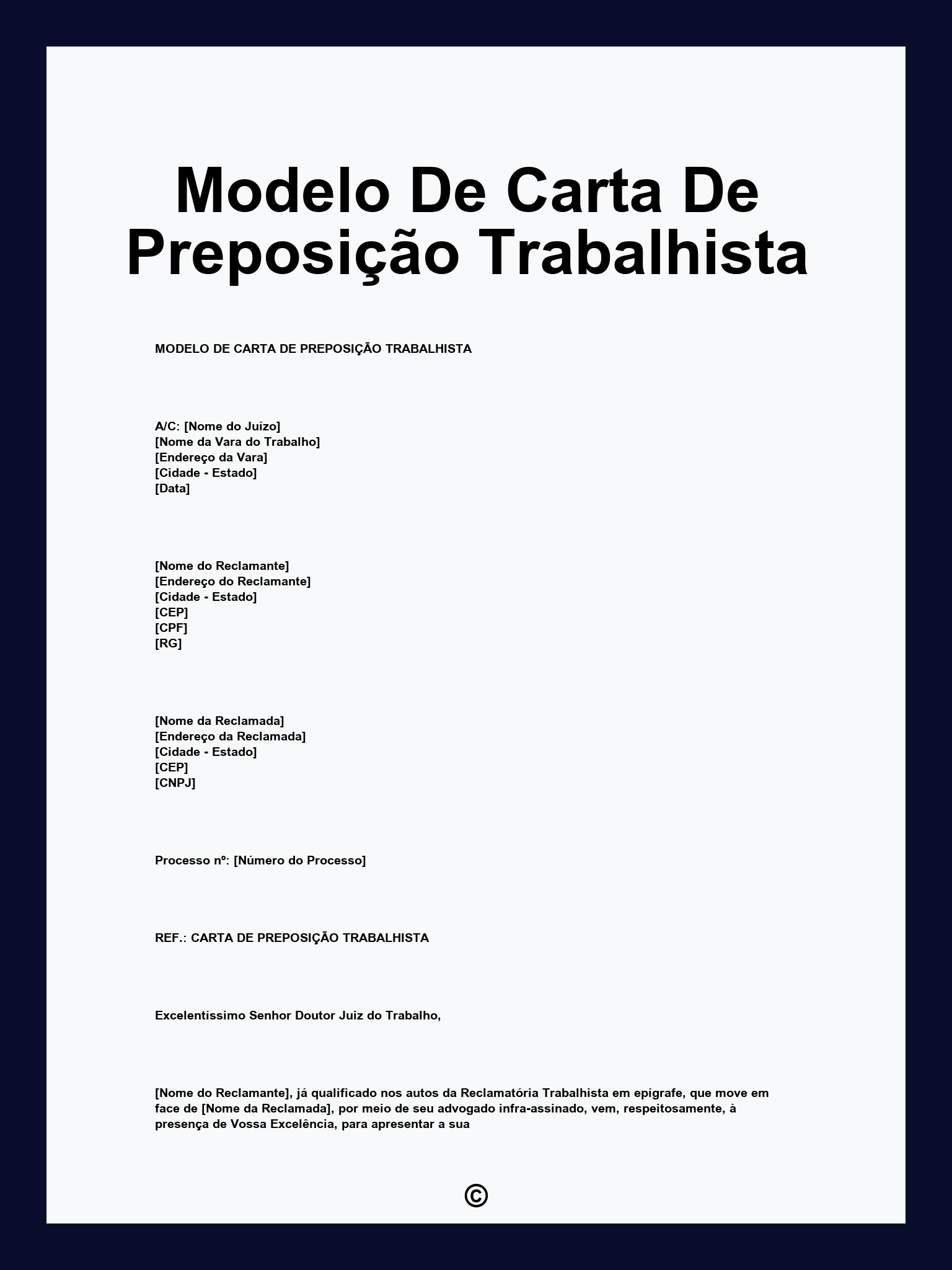 Modelo De Carta De Preposição Trabalhista