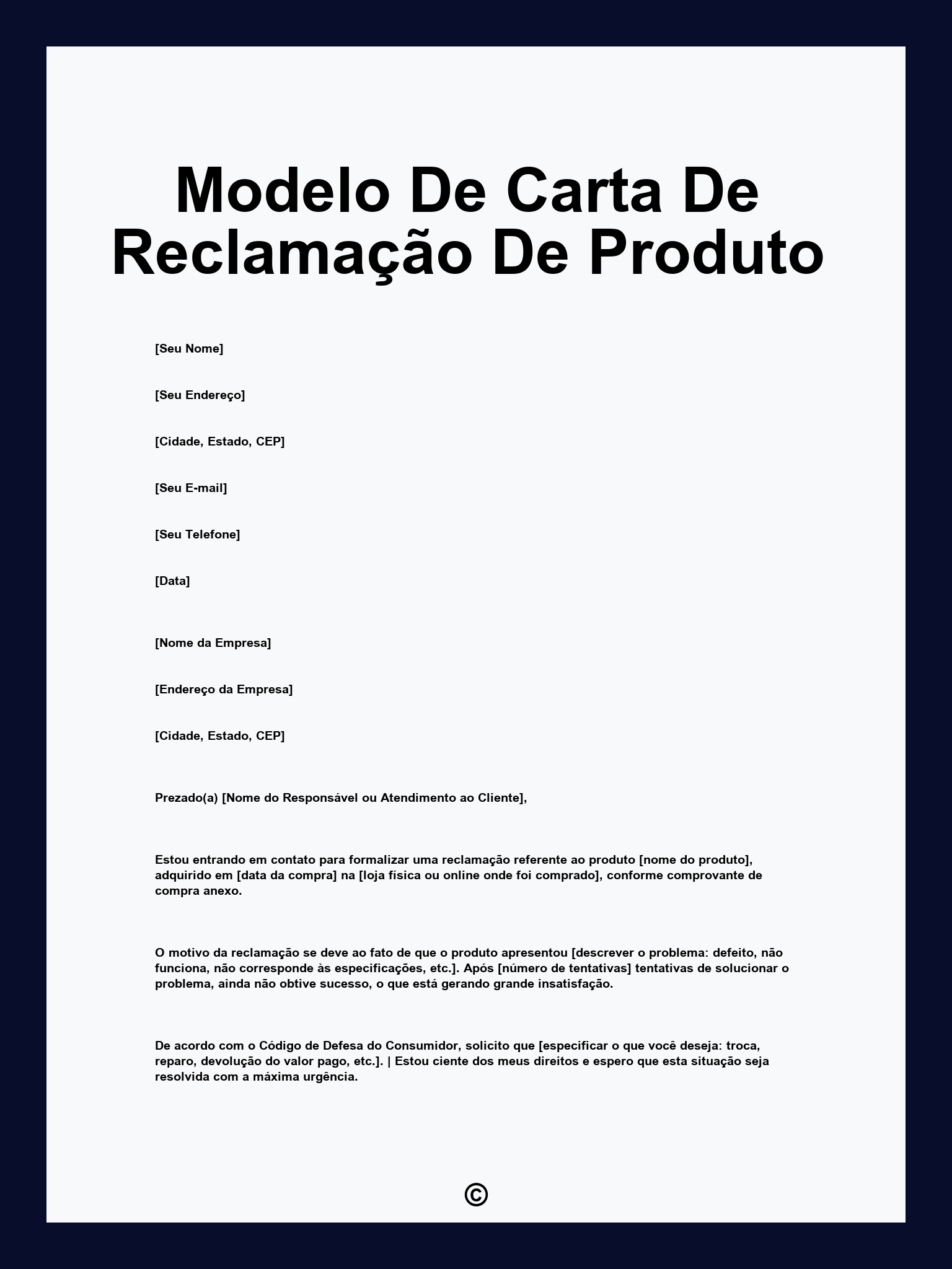 Modelo De Carta De Reclamação De Produto