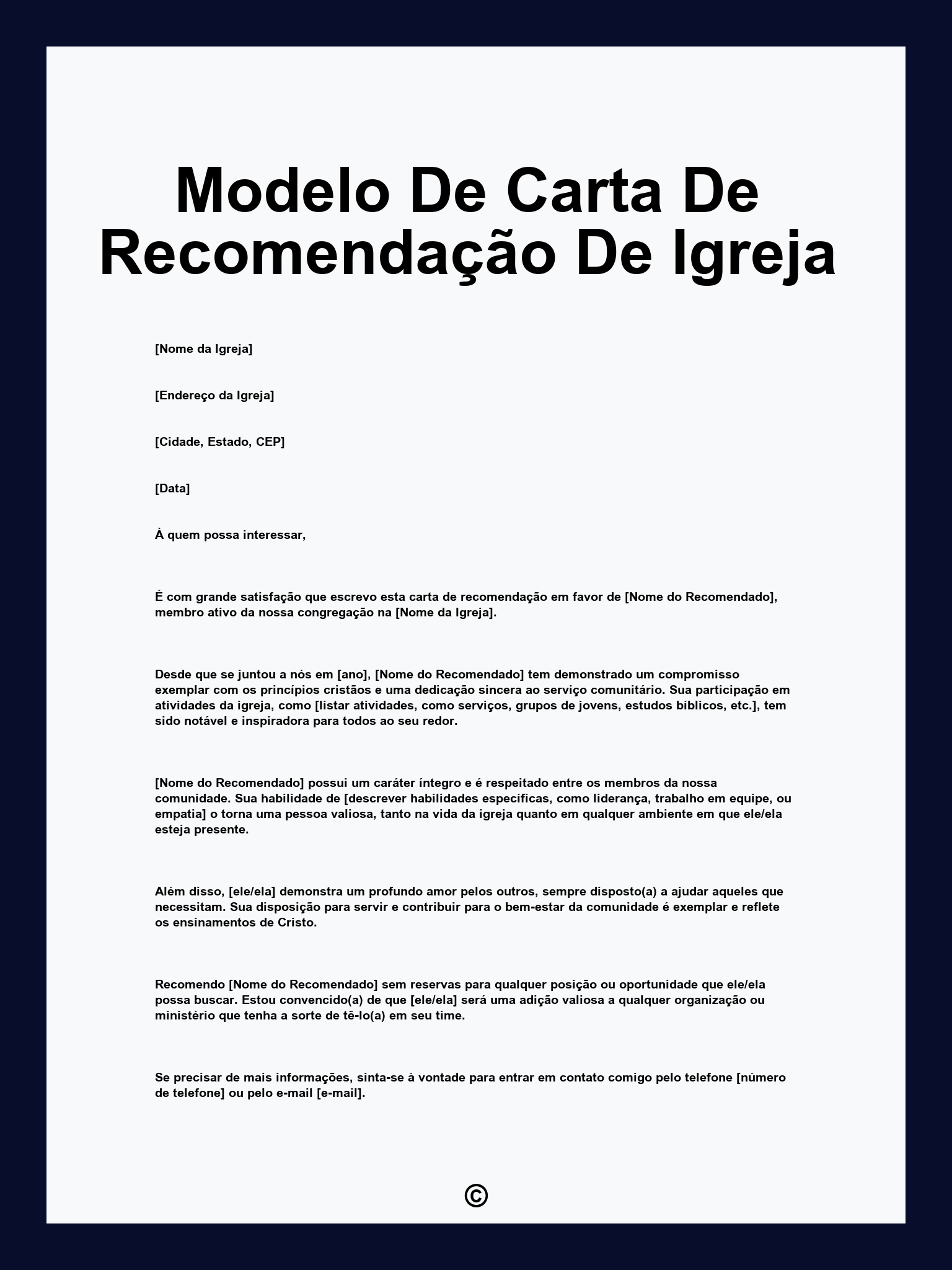 Modelo De Carta De Recomendação De Igreja
