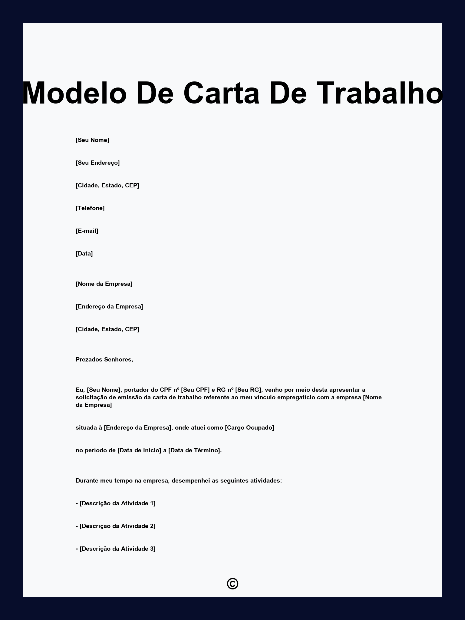 Modelo De Carta De Trabalho