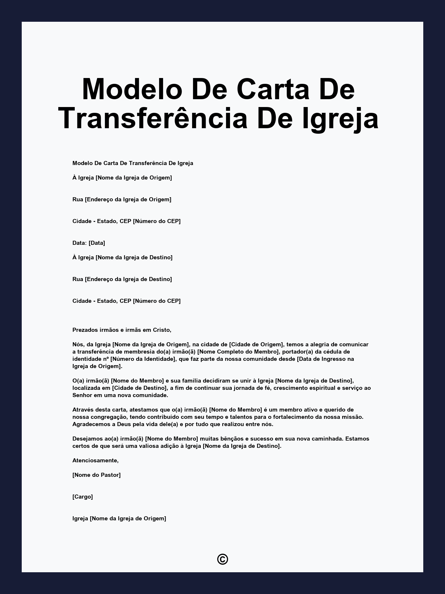 Modelo De Carta De Transferência De Igreja