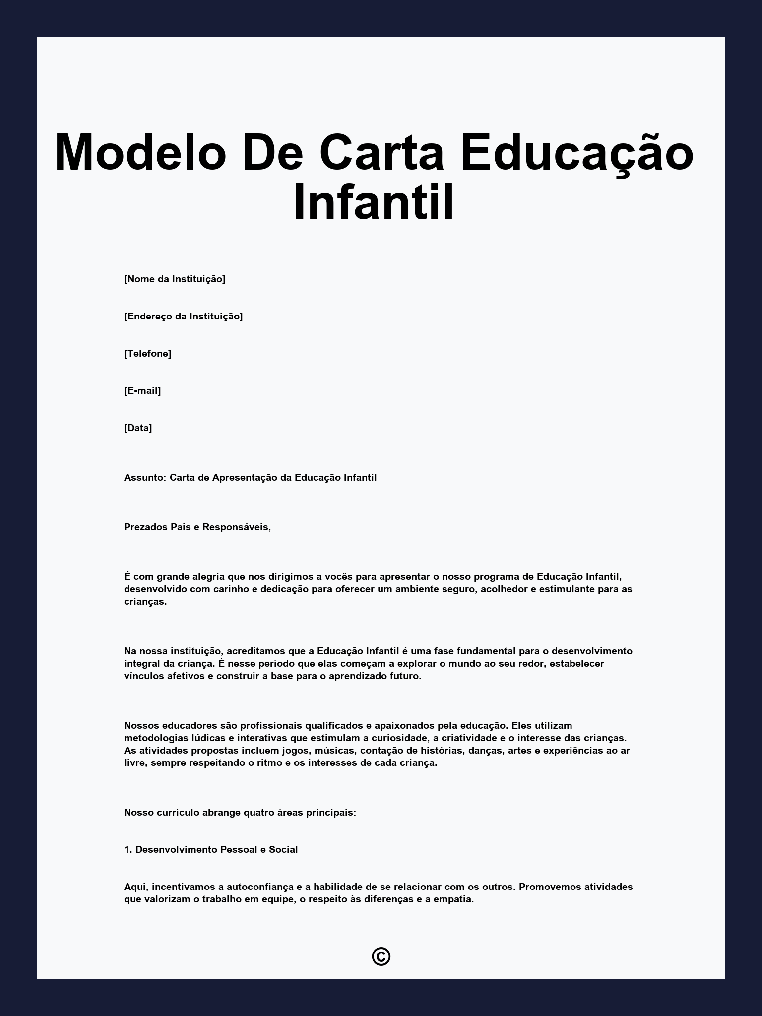 Modelo De Carta Educação Infantil