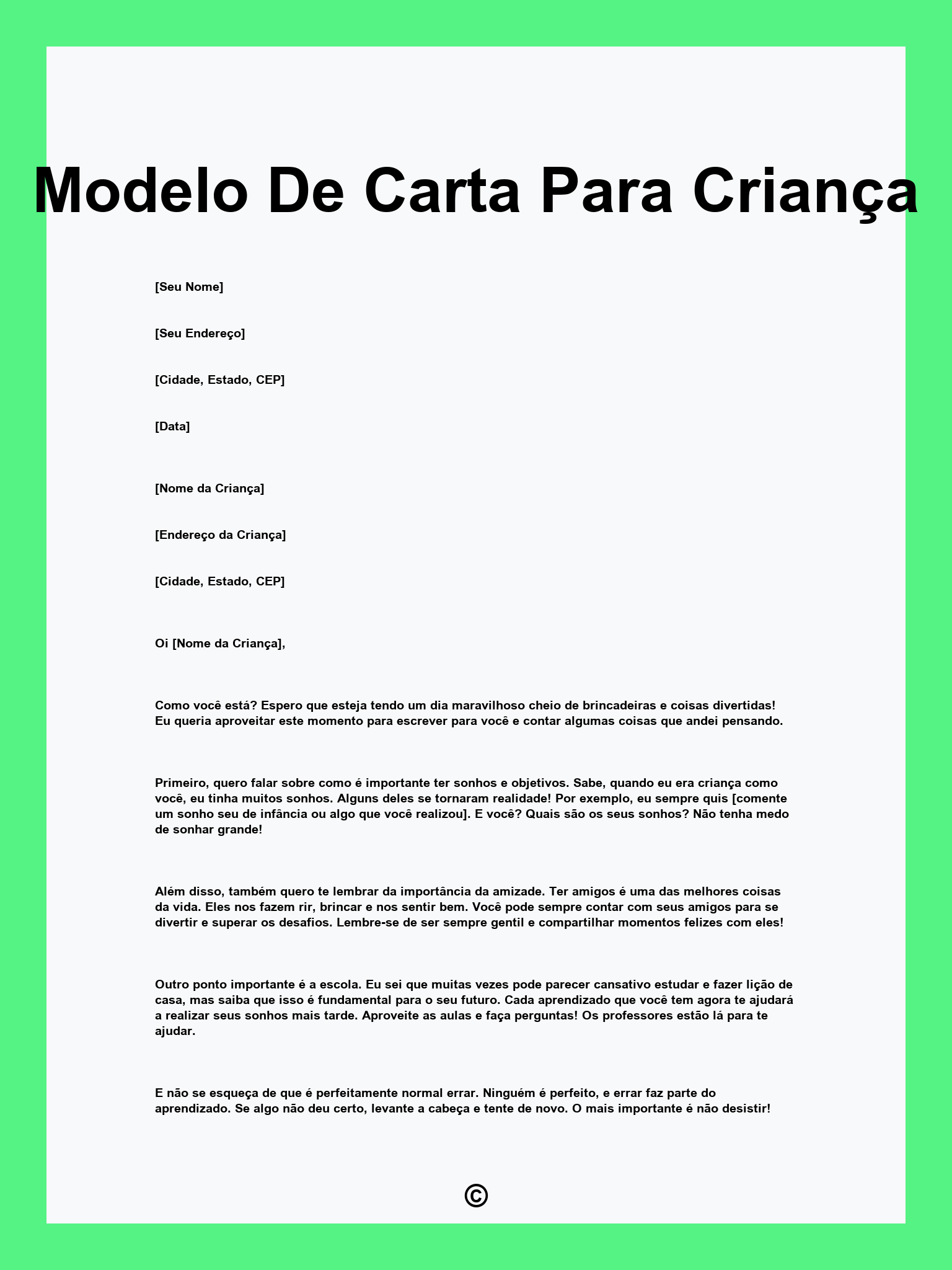 Modelo De Carta Para Criança