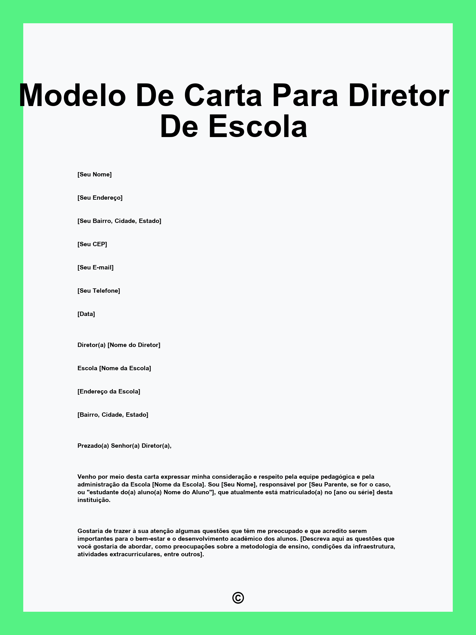 Modelo De Carta Para Diretor De Escola