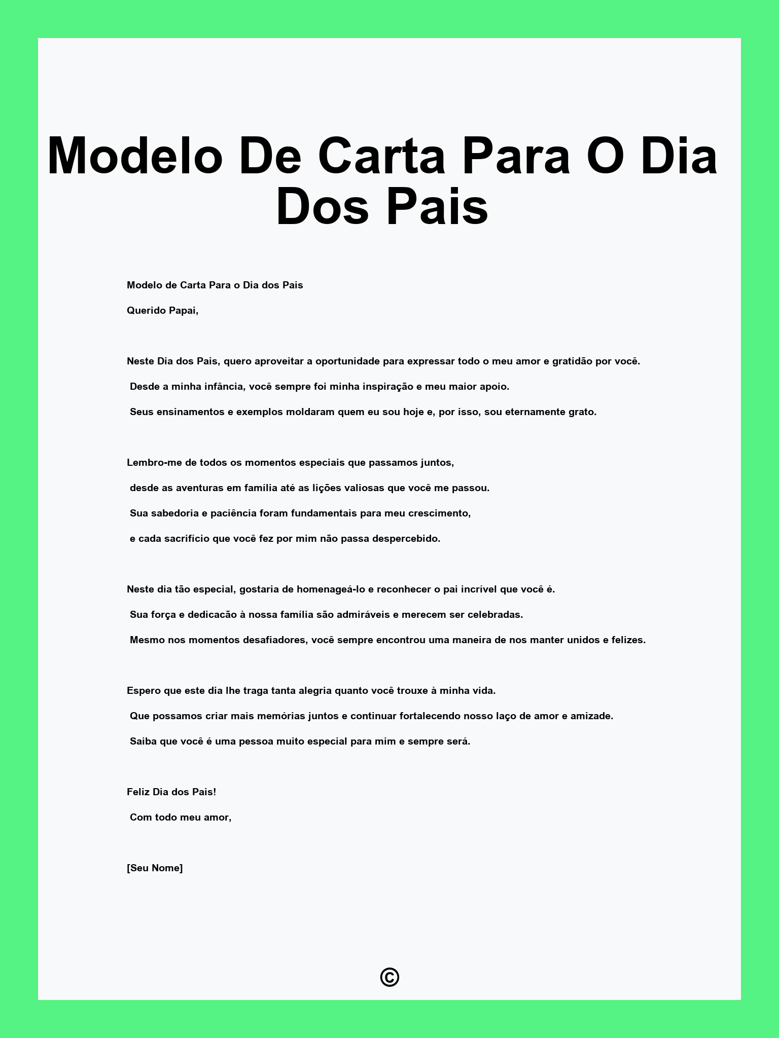 Modelo De Carta Para O Dia Dos Pais