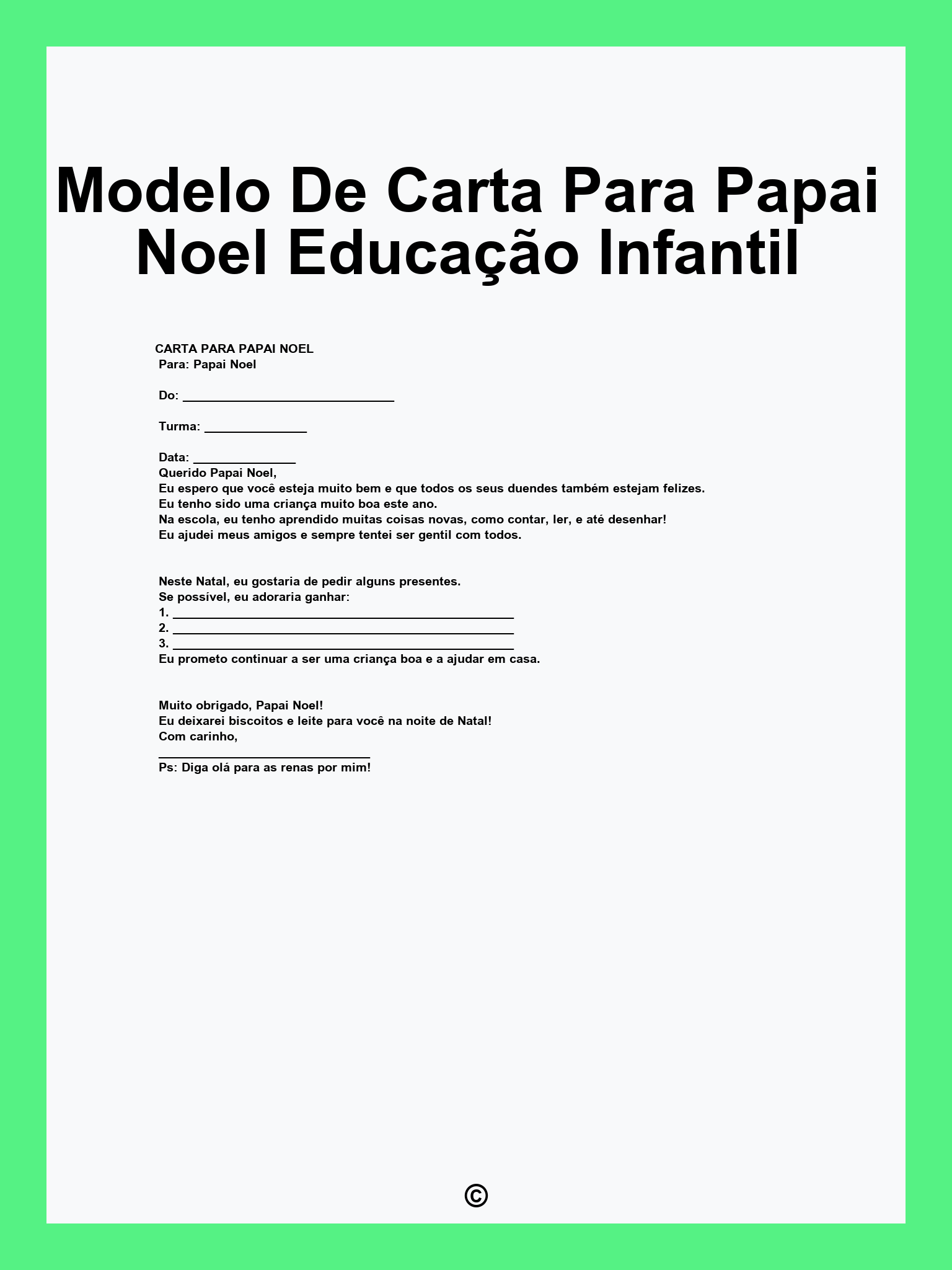 Modelo De Carta Para Papai Noel Educação Infantil