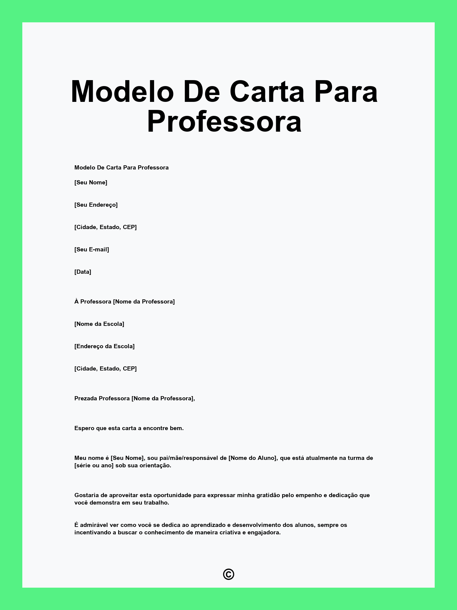 Modelo De Carta Para Professora
