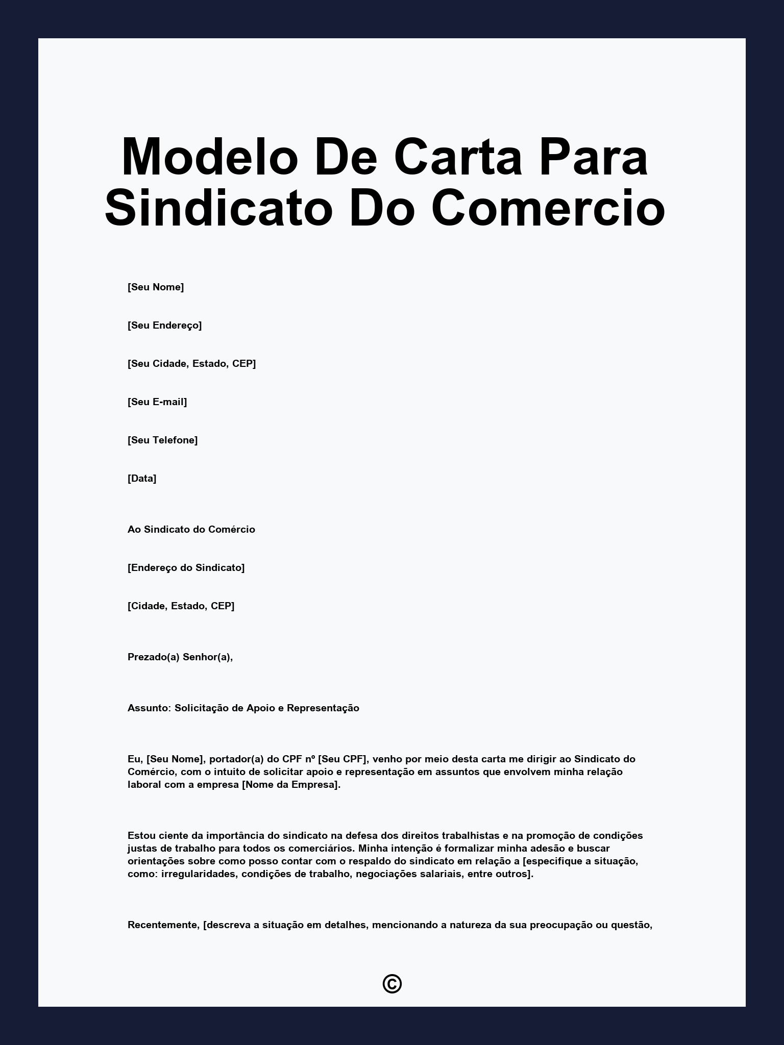 Modelo De Carta Para Sindicato Do Comercio