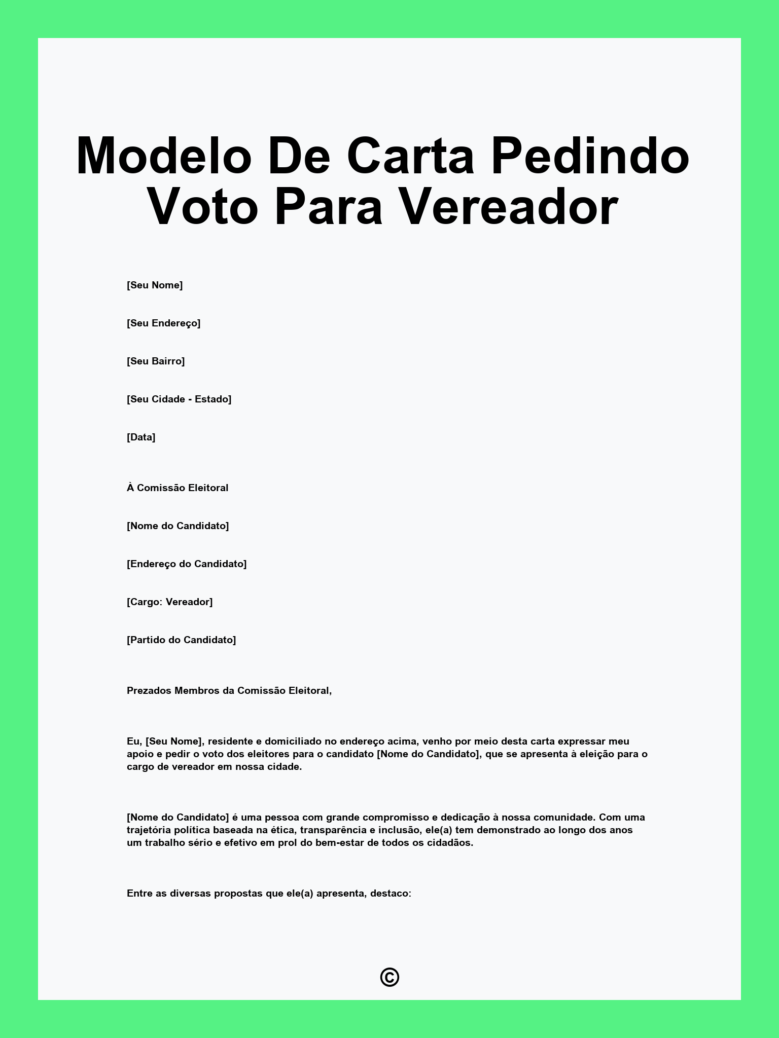 Modelo De Carta Pedindo Voto Para Vereador