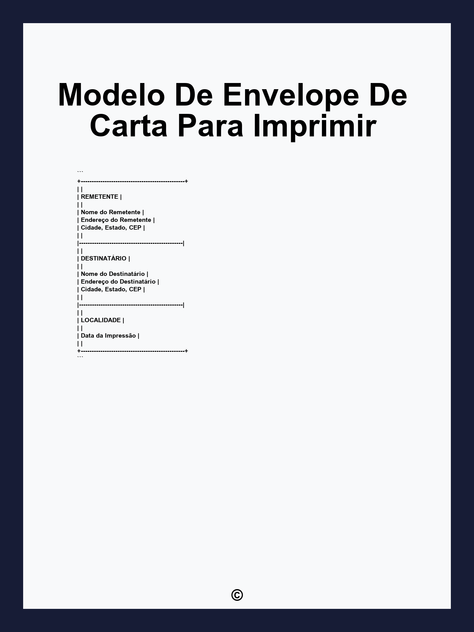 Modelo De Envelope De Carta Para Imprimir